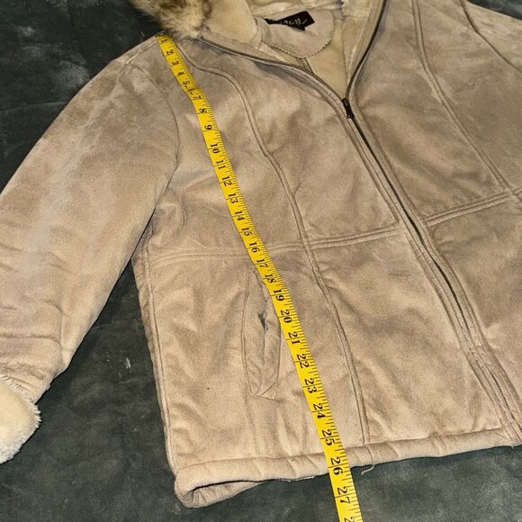 Big Chill Women’s Jacket 1X Tan Faux Fur Hooded Full Zip Fur Lined Plus Size - Picture 5 of 8